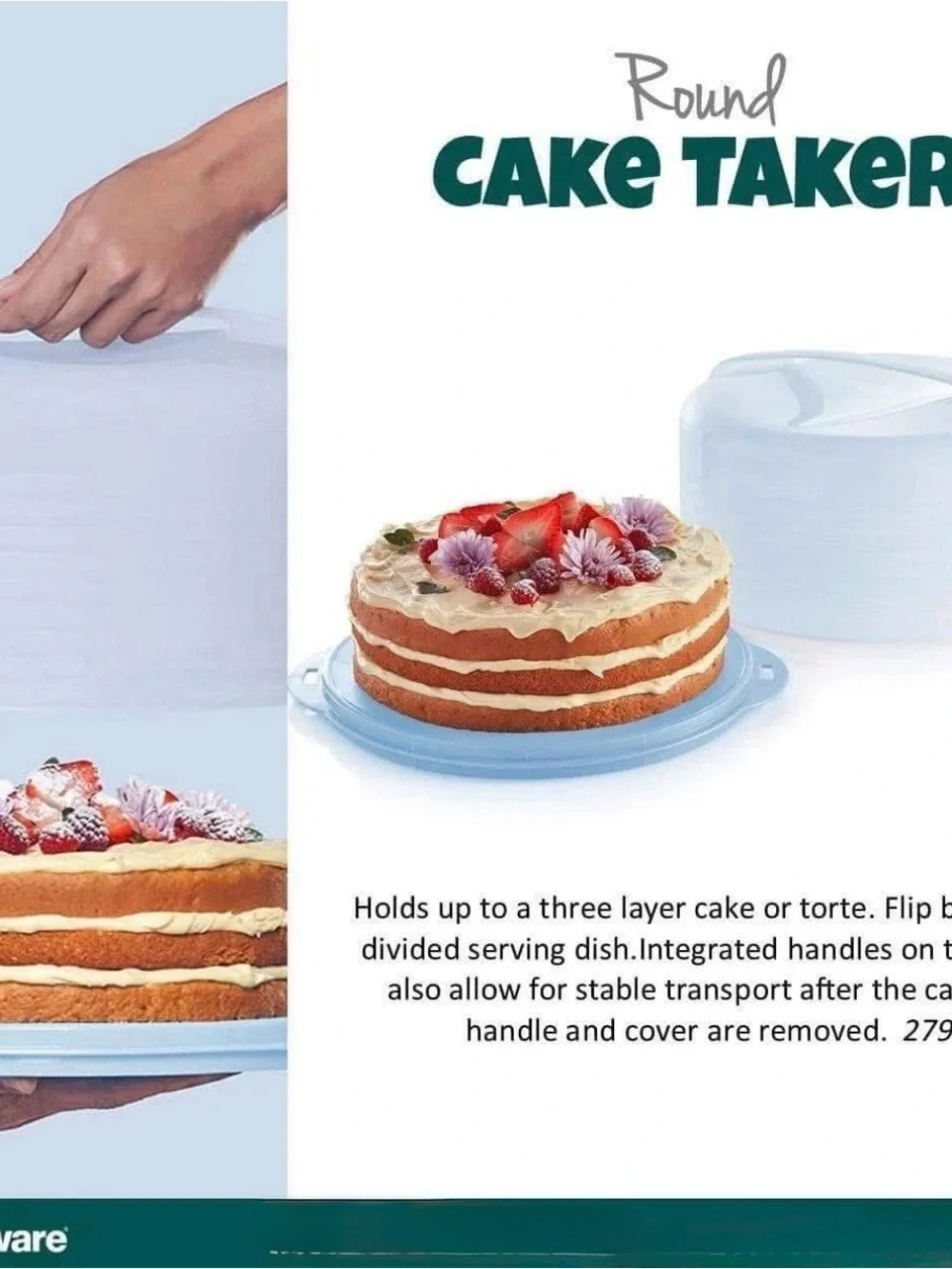 Tupperware Light Blue Round Cake Taker Carrier with Cover